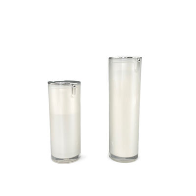 Forme ronde métallisée argentée acrylique privée d'air de la bouteille 50ml de pompe de Pearl White 30ml