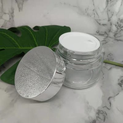 Pot de crème en verre de l'espace libre 100g de MSDS avec la boue blanche de masque de couvercle de chapeau argenté brillant